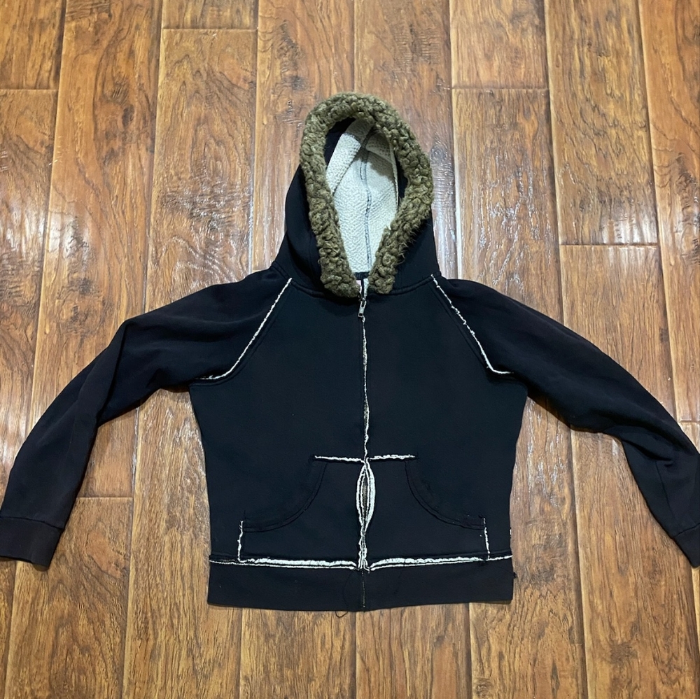 Black Fur Trimmed Hoodie